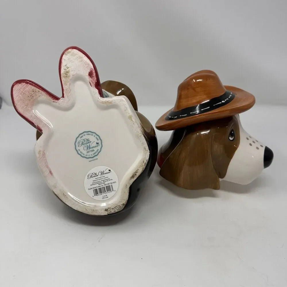 The Pioneer Woman Charlie Cookie Jar Blue Boots Basset Hound Dog Cowboy Hat -12”